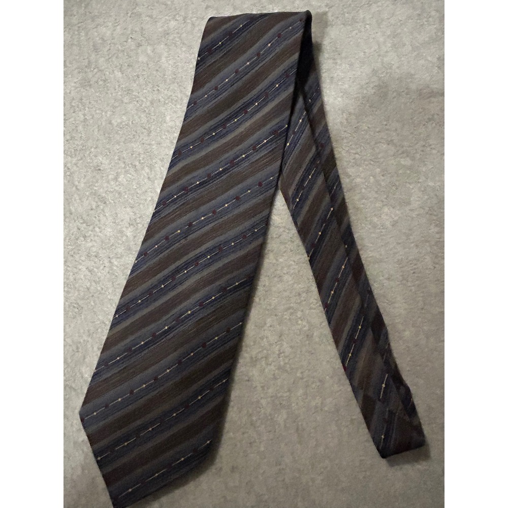 J. Ferrar Mens Silk Necktie Made in Italy Brown Grey Blue Striped Geometric‎ Tie
